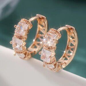 14K Pink Rose Gold Womens 2ct Diamond Small Hoop Earrings New 14K Silver Jewelry